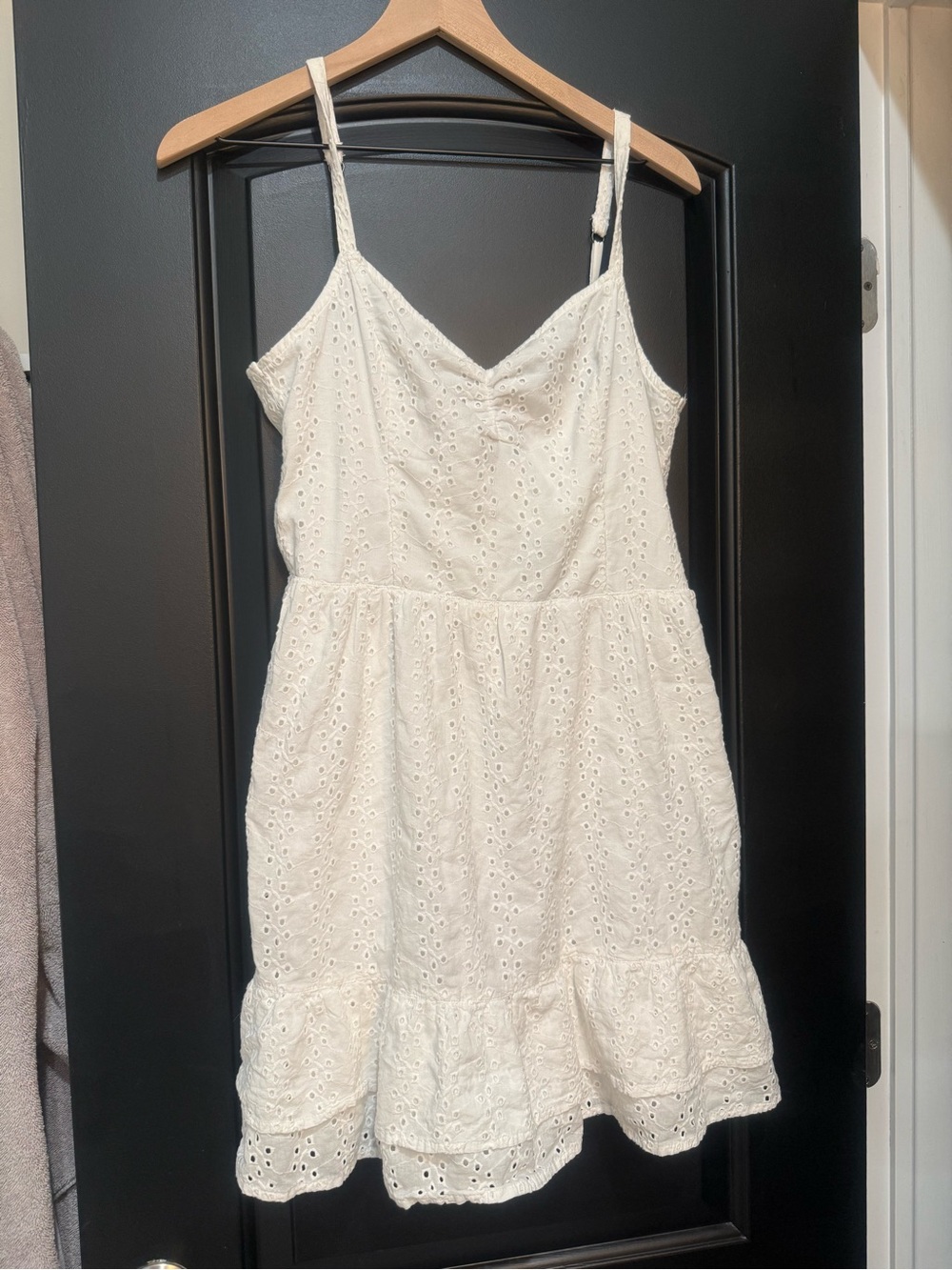 Hollister White Eyelet Spaghetti Strap Dress with Ruffle Hem